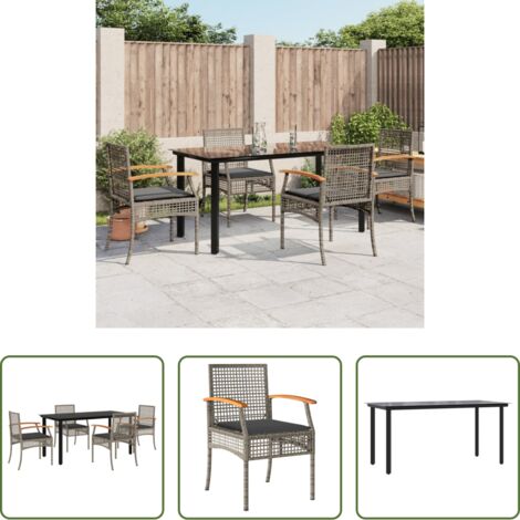 Tavolo da giardino -  Set da Pranzo da Giardino 5 pz con Cuscini in Polyrattan Grigio