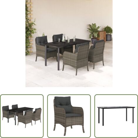 Tavolo da giardino -  Set da Pranzo da Giardino 5 pz con Cuscini in Polyrattan Grigio