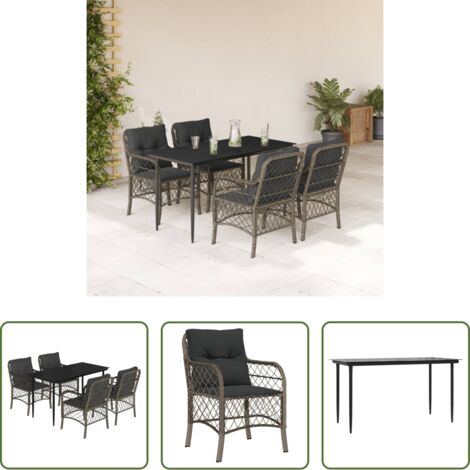 Tavolo da giardino -  Set da Pranzo da Giardino 5 pz con Cuscini in Polyrattan Grigio