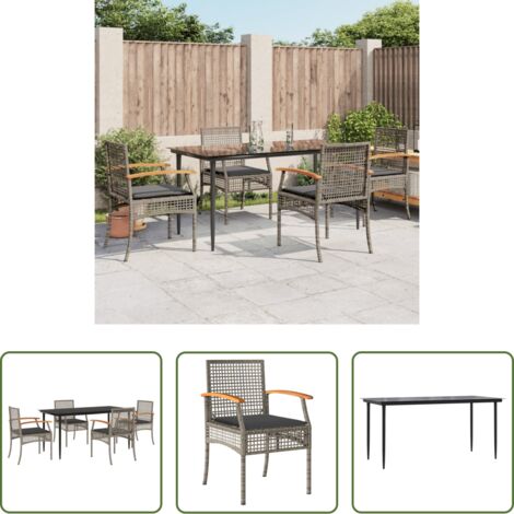 Tavolo da giardino -  Set da Pranzo da Giardino 5 pz con Cuscini in Polyrattan Grigio