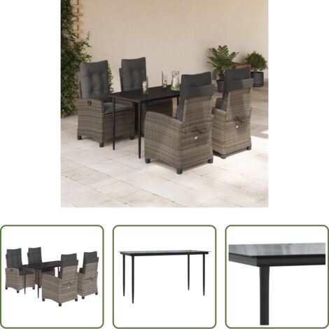 Tavolo da giardino -  Set da Pranzo da Giardino 5 pz con Cuscini in Polyrattan Grigio