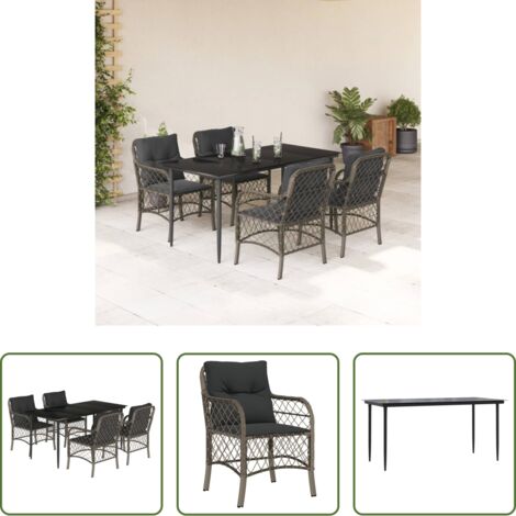 Tavolo da giardino -  Set da Pranzo da Giardino 5 pz con Cuscini in Polyrattan Grigio