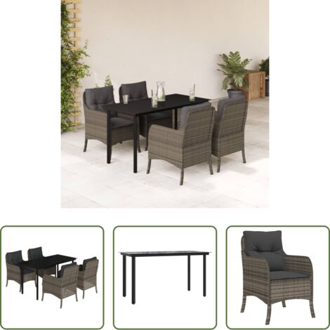 Tavolo da giardino -  Set da Pranzo da Giardino 5 pz con Cuscini in Polyrattan Grigio