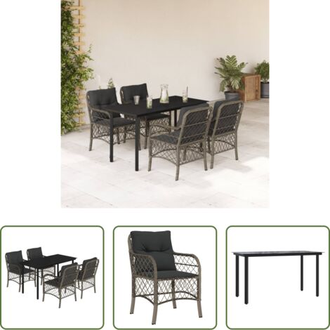 Tavolo da giardino -  Set da Pranzo da Giardino 5 pz con Cuscini in Polyrattan Grigio
