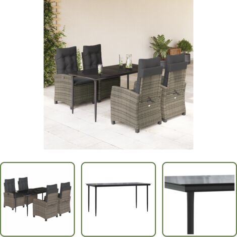 Tavolo da giardino -  Set da Pranzo da Giardino 5 pz con Cuscini in Polyrattan Grigio