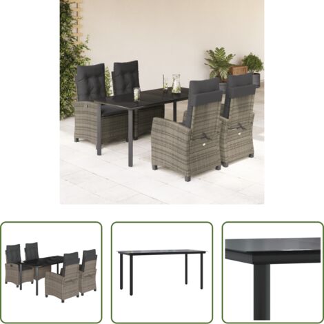 Tavolo da giardino -  Set da Pranzo da Giardino 5 pz con Cuscini in Polyrattan Grigio
