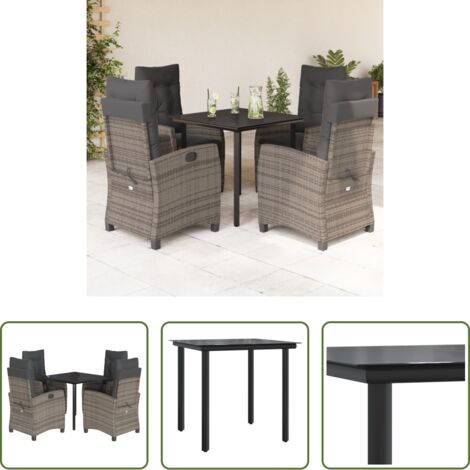 Tavolo da giardino -  Set da Pranzo da Giardino 5 pz con Cuscini in Polyrattan Grigio