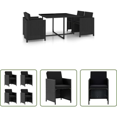 Tavolo da giardino -  Set da Pranzo da Giardino 5 pz con Cuscini in Polyrattan Nero