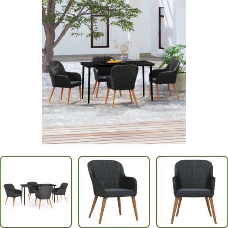 Tavolo da giardino -  Set da Pranzo da Giardino 5 pz con Cuscini Nero