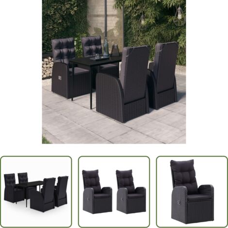 Tavolo da giardino -  Set da Pranzo da Giardino 5 pz con Cuscini Nero