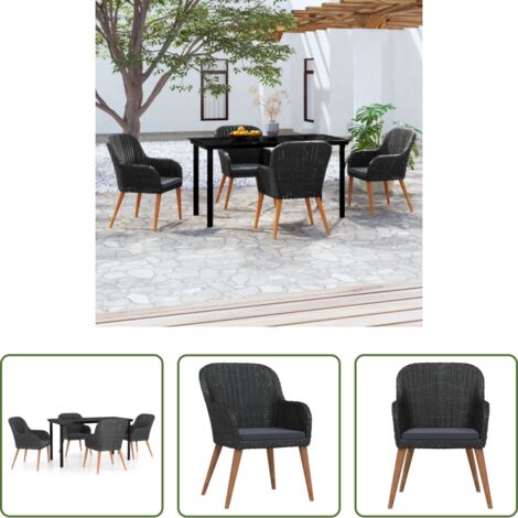 Tavolo da giardino -  Set da Pranzo da Giardino 5 pz con Cuscini Nero
