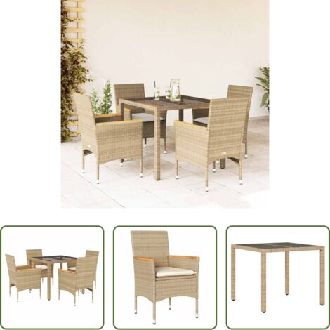 Tavolo da giardino -  Set da Pranzo da Giardino 5 pz con Cuscini Polyrattan e Vetro