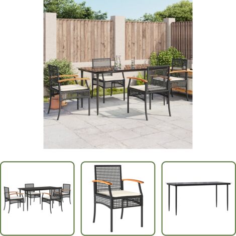 Tavolo da giardino -  Set da Pranzo da Giardino 5 pz Nero con Cuscini in Polyrattan