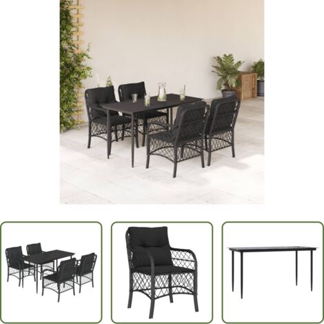 Tavolo da giardino -  Set da Pranzo da Giardino 5 pz Nero con Cuscini in Polyrattan