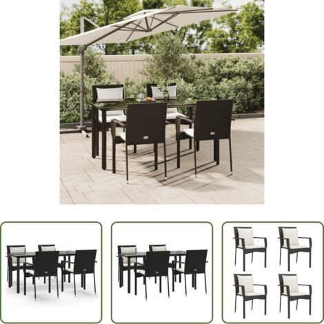 Tavolo da giardino -  Set da Pranzo da Giardino 5 pz Nero con Cuscini in Polyrattan