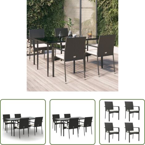 Tavolo da giardino -  Set da Pranzo da Giardino 5 pz Nero con Cuscini in Polyrattan