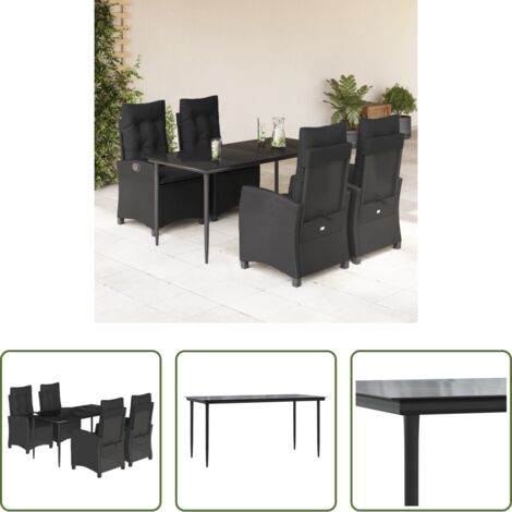 Tavolo da giardino -  Set da Pranzo da Giardino 5 pz Nero con Cuscini in Polyrattan
