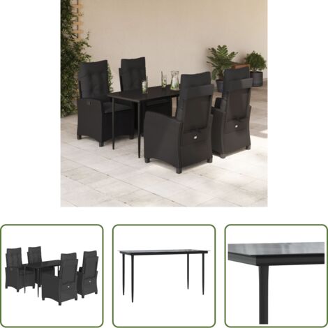Tavolo da giardino -  Set da Pranzo da Giardino 5 pz Nero con Cuscini in Polyrattan