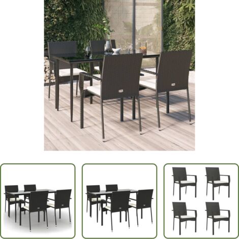 Tavolo da giardino -  Set da Pranzo da Giardino 5 pz Nero con Cuscini in Polyrattan