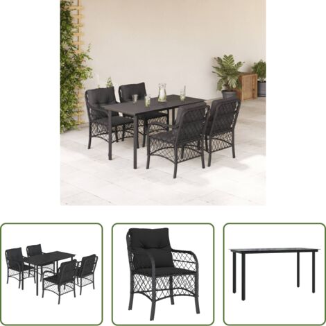 Tavolo da giardino -  Set da Pranzo da Giardino 5 pz Nero con Cuscini in Polyrattan