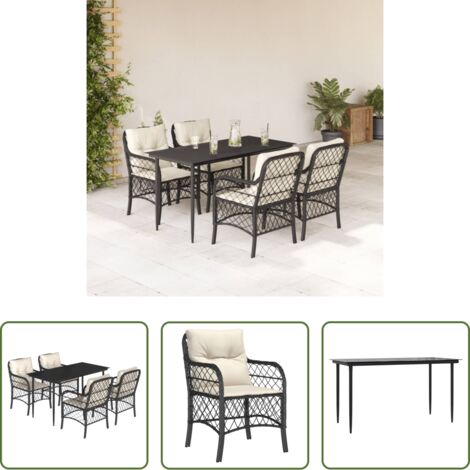 Tavolo da giardino -  Set da Pranzo da Giardino 5 pz Nero con Cuscini in Polyrattan