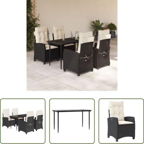 Tavolo da giardino -  Set da Pranzo da Giardino 5 pz Nero con Cuscini in Polyrattan