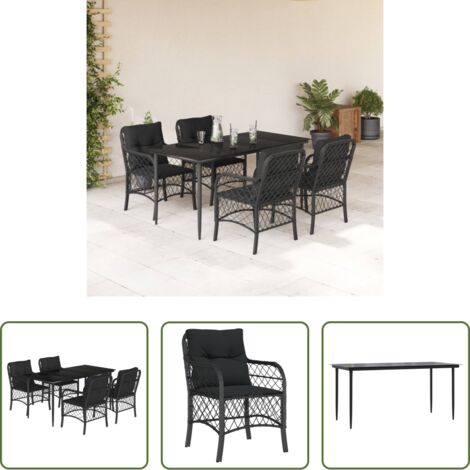 Tavolo da giardino -  Set da Pranzo da Giardino 5 pz Nero con Cuscini in Polyrattan