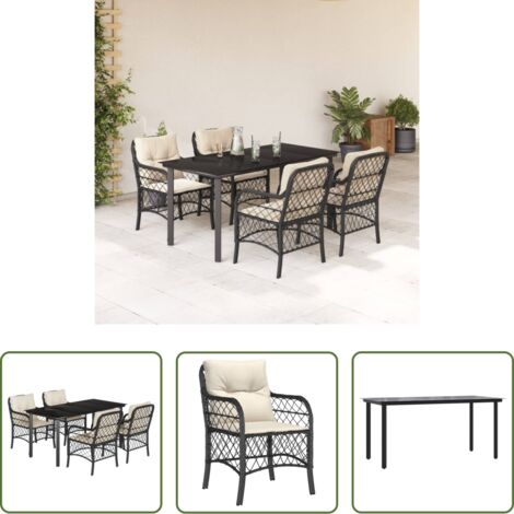 Tavolo da giardino -  Set da Pranzo da Giardino 5 pz Nero con Cuscini in Polyrattan