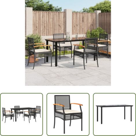Tavolo da giardino -  Set da Pranzo da Giardino 5 pz Nero con Cuscini in Polyrattan