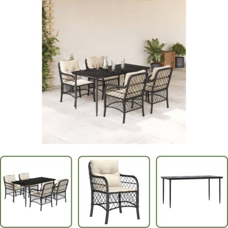 Tavolo da giardino -  Set da Pranzo da Giardino 5 pz Nero con Cuscini in Polyrattan
