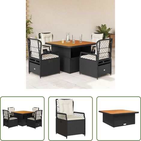 Tavolo da giardino -  Set da Pranzo da Giardino 5 pz Nero con Cuscini in Polyrattan