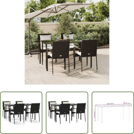 Tavolo da giardino -  Set da Pranzo da Giardino 5 pz Nero con Cuscini in Polyrattan