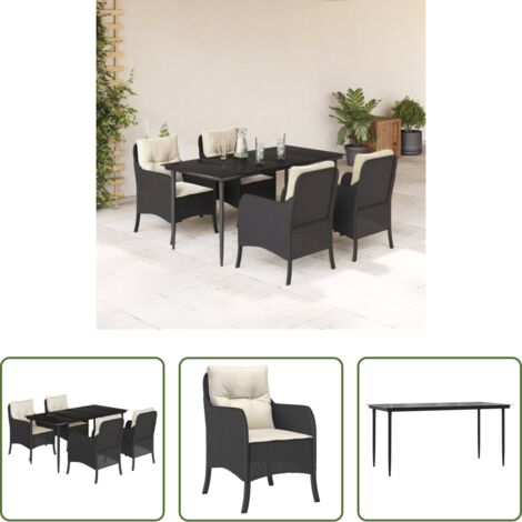 Tavolo da giardino -  Set da Pranzo da Giardino 5 pz Nero con Cuscini in Polyrattan