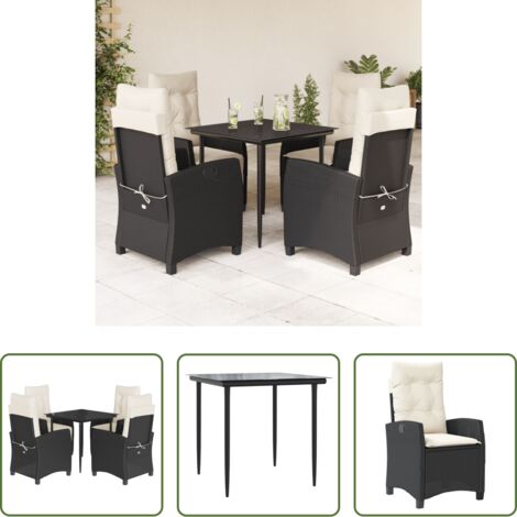 Tavolo da giardino -  Set da Pranzo da Giardino 5 pz Nero con Cuscini in Polyrattan