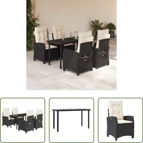 Tavolo da giardino -  Set da Pranzo da Giardino 5 pz Nero con Cuscini in Polyrattan