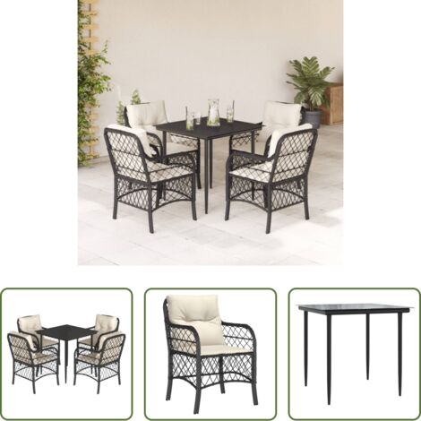 Tavolo da giardino -  Set da Pranzo da Giardino 5 pz Nero con Cuscini in Polyrattan