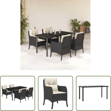 Tavolo da giardino -  Set da Pranzo da Giardino 5 pz Nero con Cuscini in Polyrattan