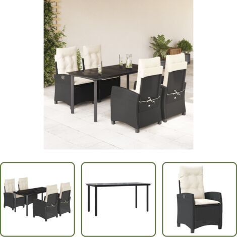 Tavolo da giardino -  Set da Pranzo da Giardino 5 pz Nero con Cuscini in Polyrattan