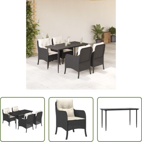 Tavolo da giardino -  Set da Pranzo da Giardino 5 pz Nero con Cuscini in Polyrattan