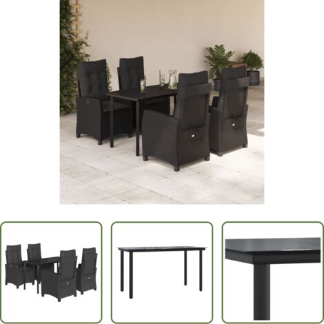 Tavolo da giardino -  Set da Pranzo da Giardino 5 pz Nero con Cuscini in Polyrattan