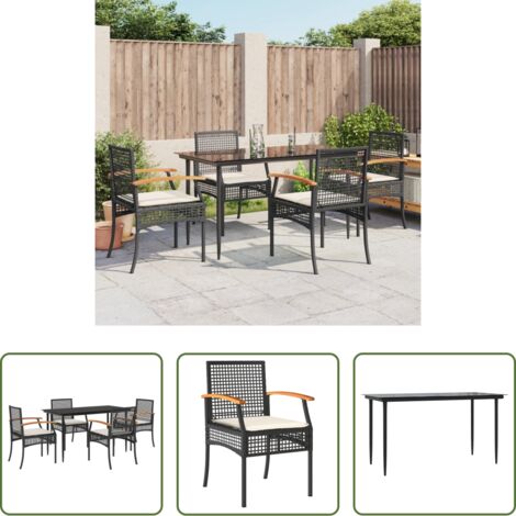 Tavolo da giardino -  Set da Pranzo da Giardino 5 pz Nero con Cuscini in Polyrattan