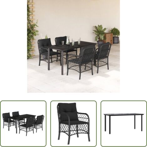 Tavolo da giardino -  Set da Pranzo da Giardino 5 pz Nero con Cuscini in Polyrattan