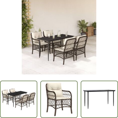 Tavolo da giardino -  Set da Pranzo da Giardino 5pz con Cuscini in Polyrattan Marrone