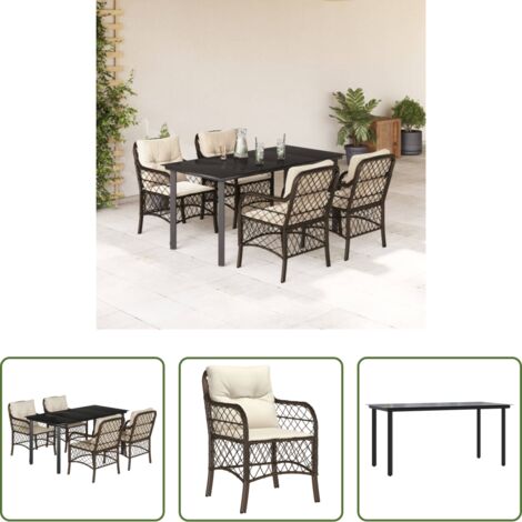 Tavolo da giardino -  Set da Pranzo da Giardino 5pz con Cuscini in Polyrattan Marrone