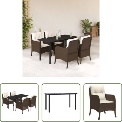 Tavolo da giardino -  Set da Pranzo da Giardino 5pz con Cuscini in Polyrattan Marrone