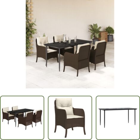 Tavolo da giardino -  Set da Pranzo da Giardino 5pz con Cuscini in Polyrattan Marrone
