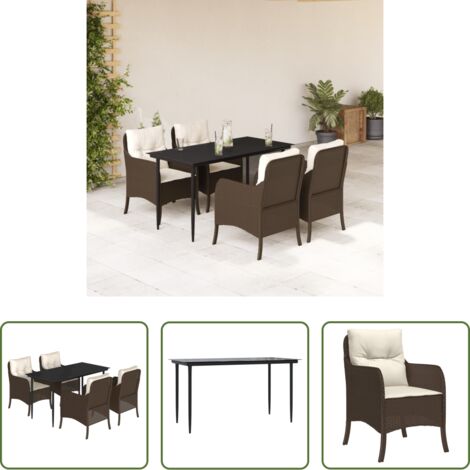 Tavolo da giardino -  Set da Pranzo da Giardino 5pz con Cuscini in Polyrattan Marrone