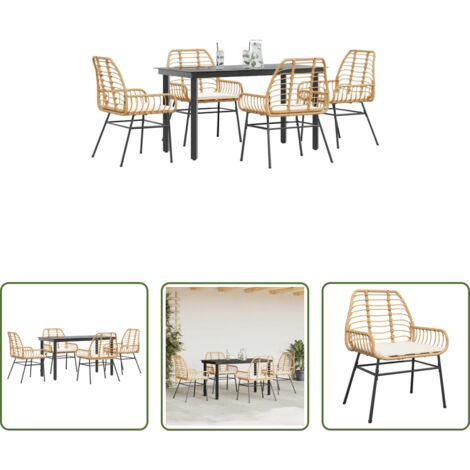 Tavolo da giardino -  Set da Pranzo da Giardino 5pz con Cuscini Polyrattan Vetro