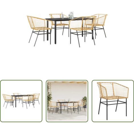 Tavolo da giardino -  Set da Pranzo da Giardino 5pz Polyrattan Vetro