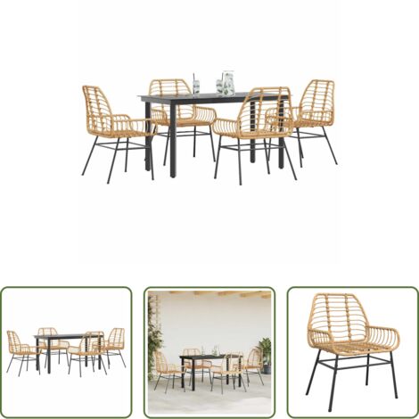 Tavolo da giardino -  Set da Pranzo da Giardino 5pz Polyrattan Vetro